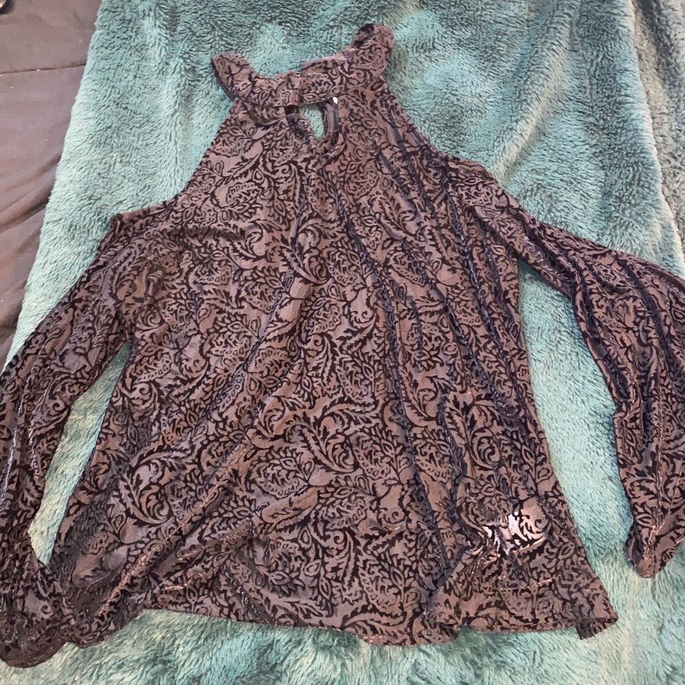 Black Velvet Cold Shoulder Top